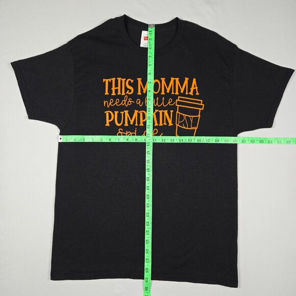 Hanes This Momma Needs a Latte Pumpkin Spice PSL Graphic T-Shirt Black L Fall - Picture 8 of 9